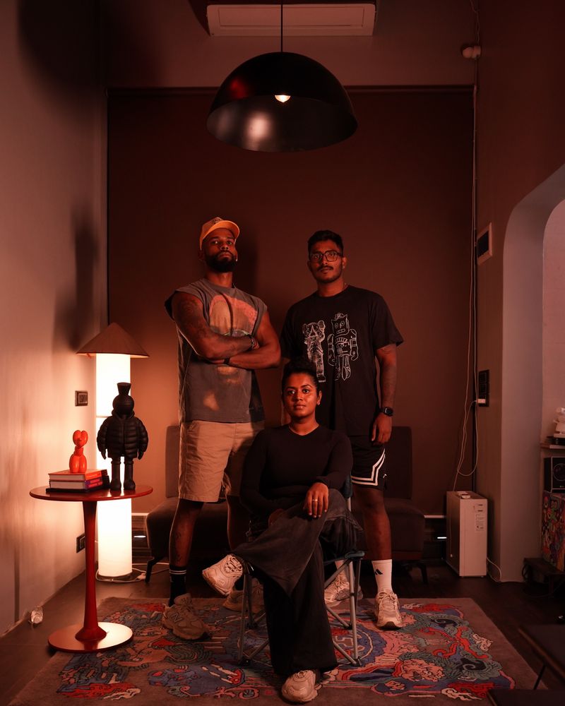 Doodle Mapuls cofounders Amal Nair, Kirthi Pillai and Yash Shetty in their studio